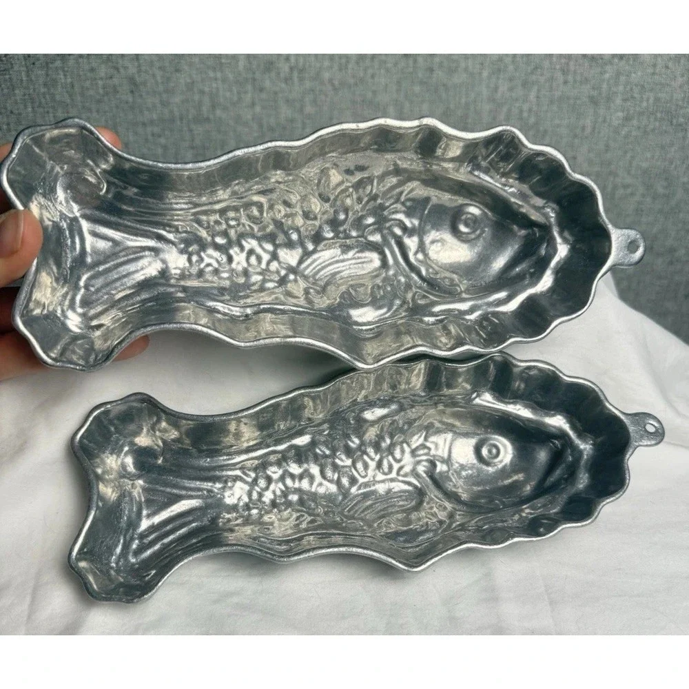 Set Of 2‎ - Vintage Aluminum Fish Mold Aspic Mousse Jello Hanging Wall Decor